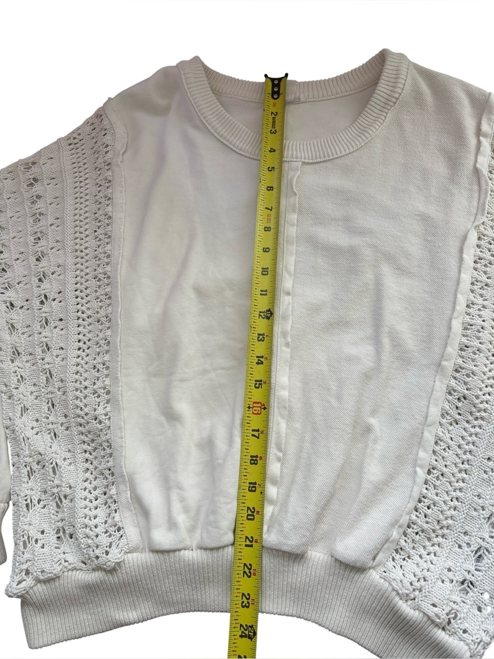 Tribal Jeans Cream Mixed Media Crochet Knit Detail Pullover Sweater Size XL - Picture 11 of 13